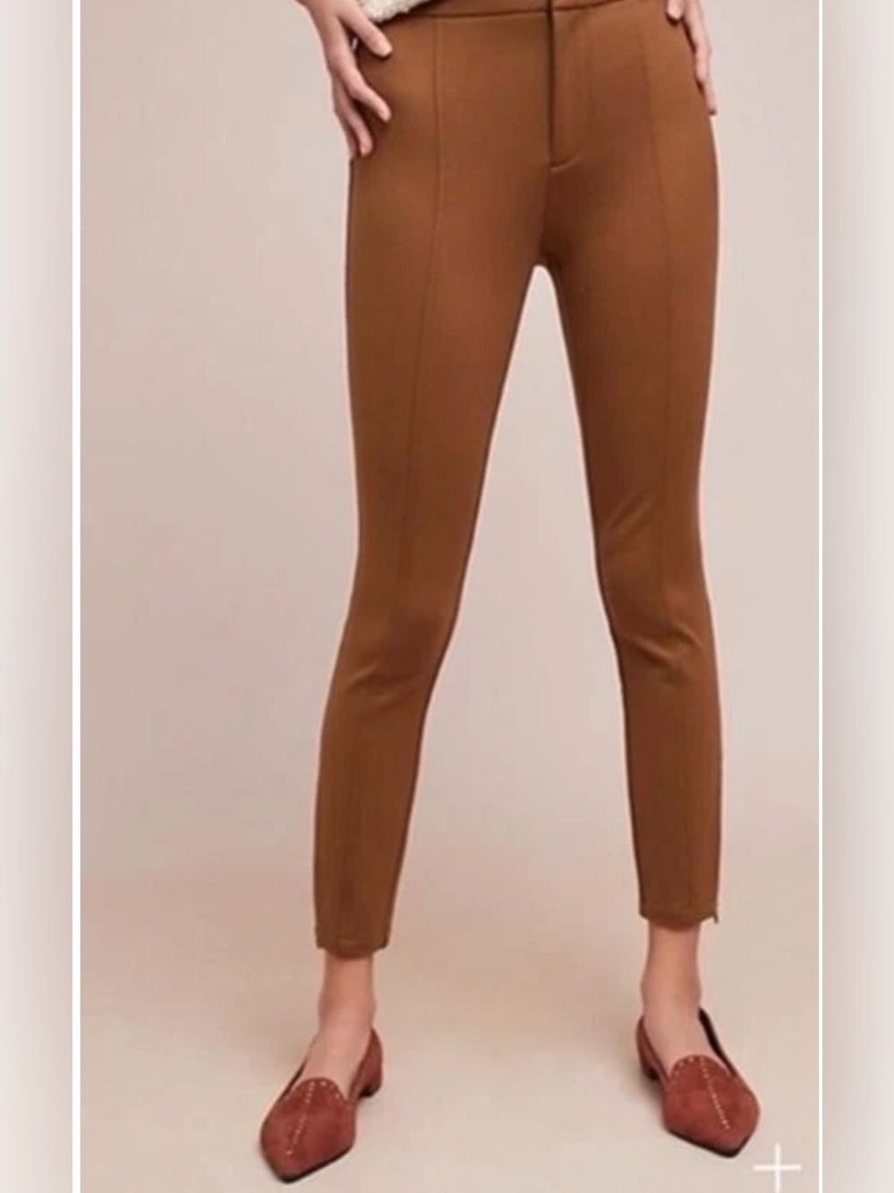 BY ANTHROPOLOGIE Tan Brown ESSENTIAL SLIM Ponte Knit Ankle-Zip Skinny Pants 6